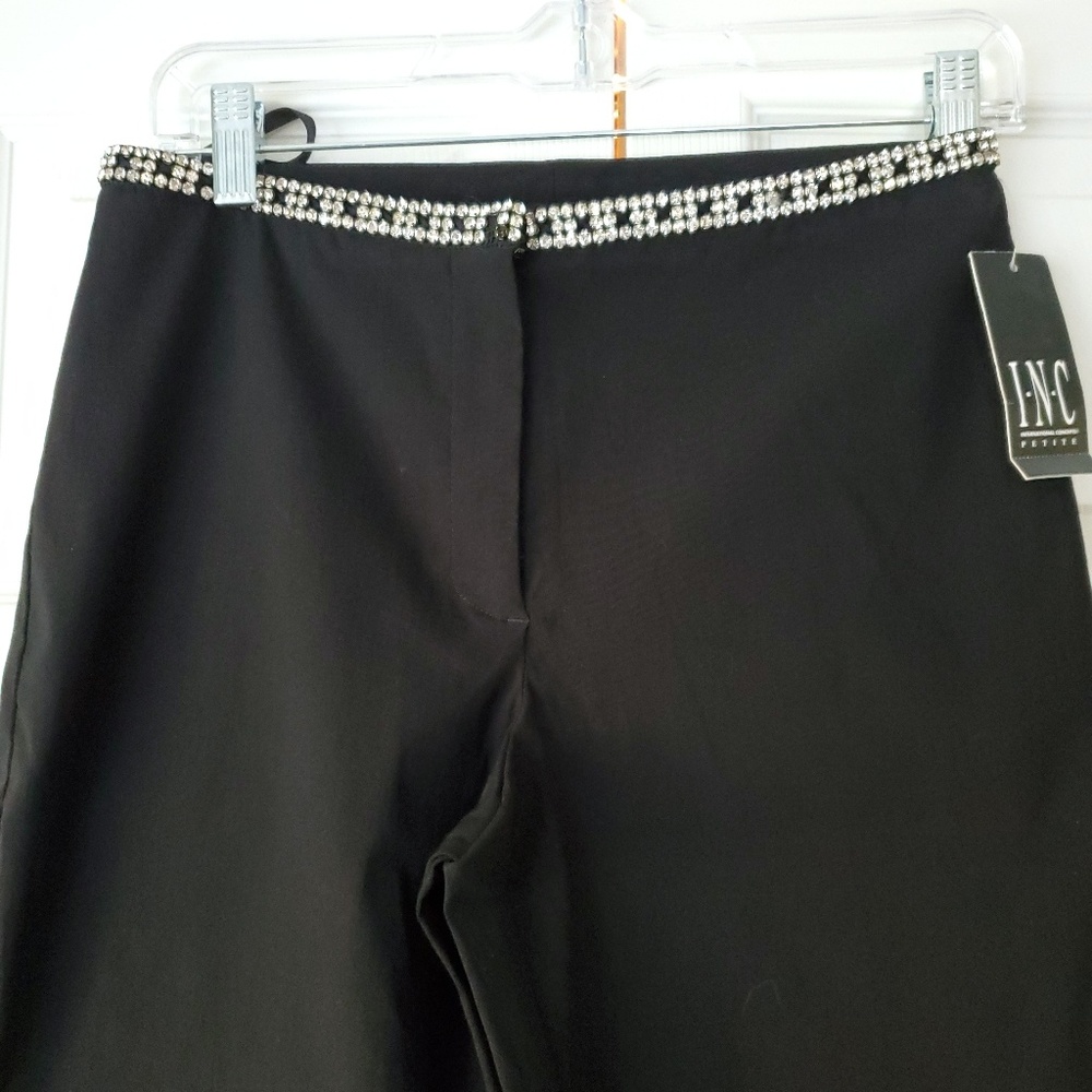 Black Stretch Pants with Rhinestone band